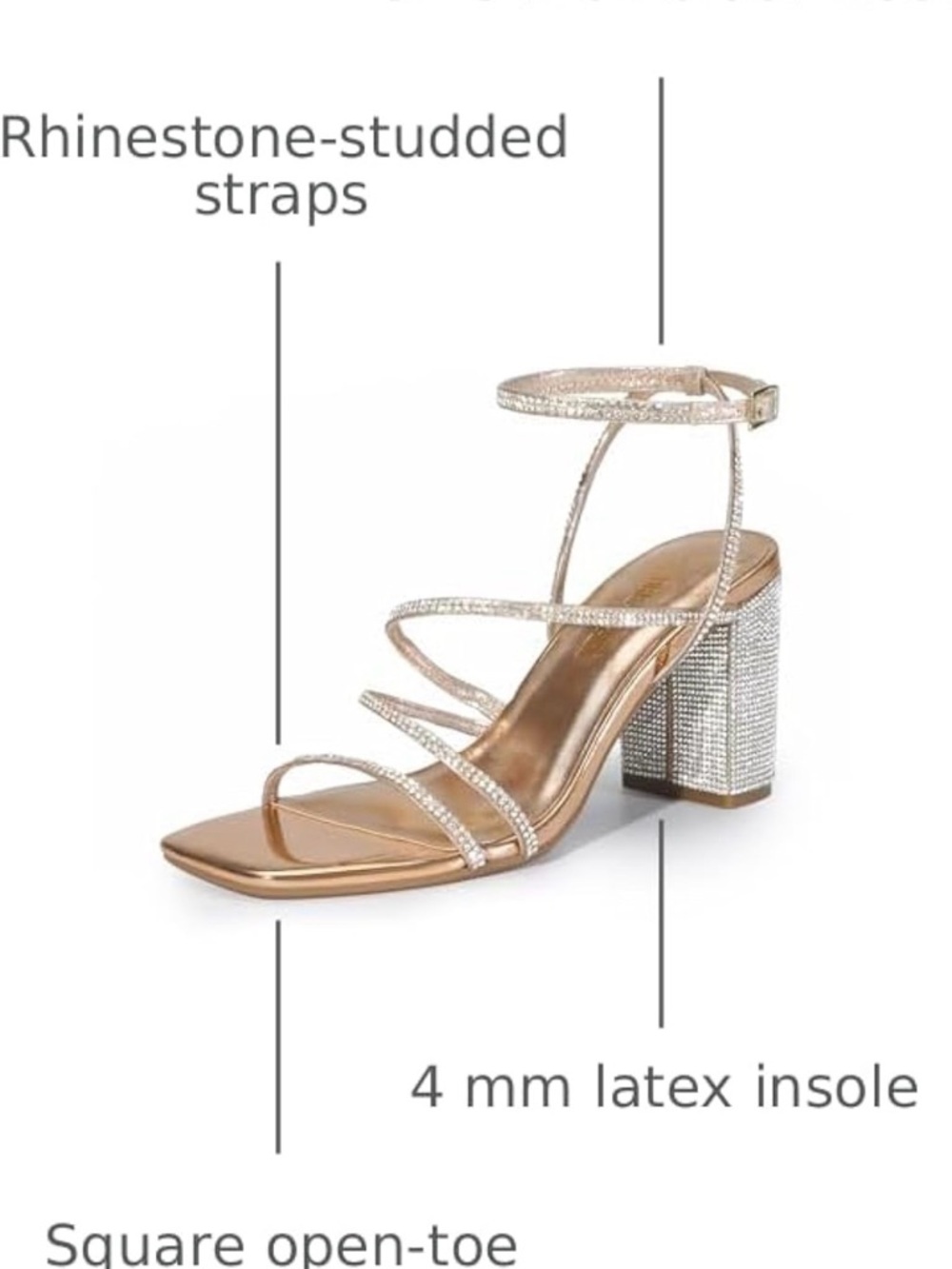 Dream Pairs Rose Gold Rhinestone Block Heel Sandal - Picture 2 of 7
